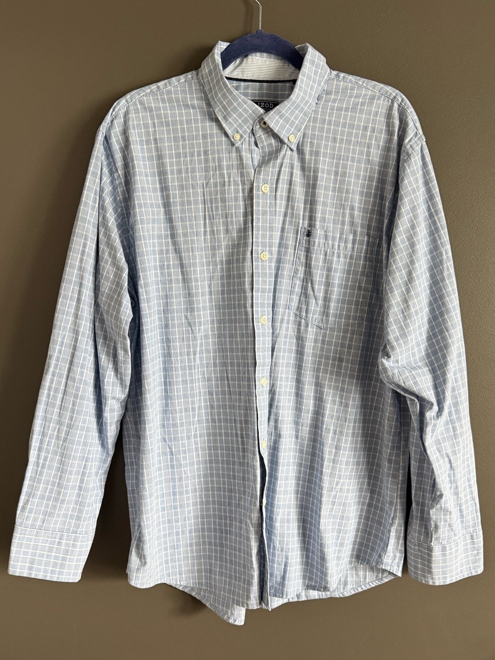 Izod Men's Light Blue Windowpane Button-Down Shirt size XL